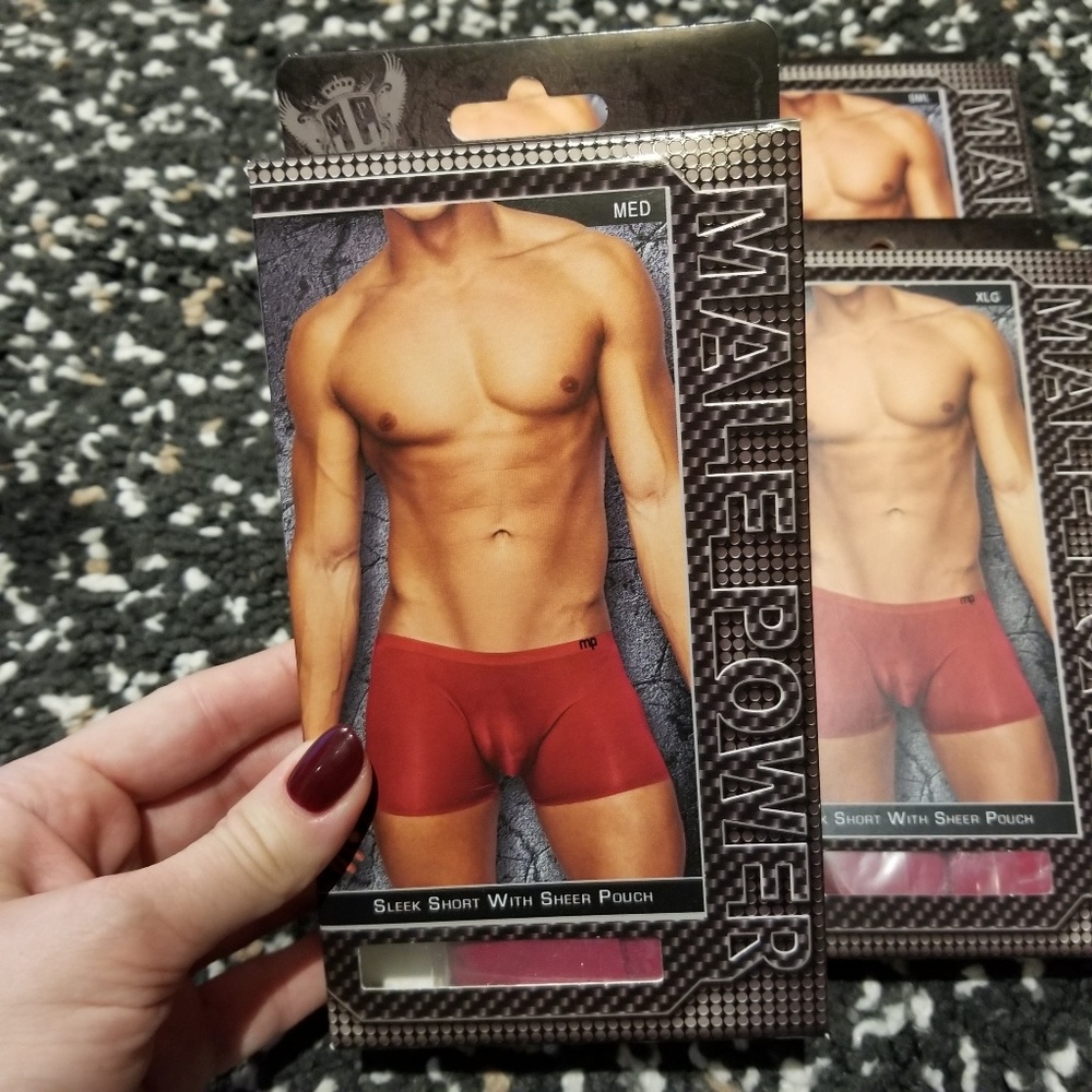 NIB Mens red boxer briefs with sheer sexy pouch